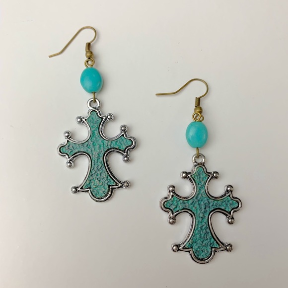 Unlisted Jewelry - BEAUTIFUL TURQUOISE EARRINGS THE FORM OF CROSS